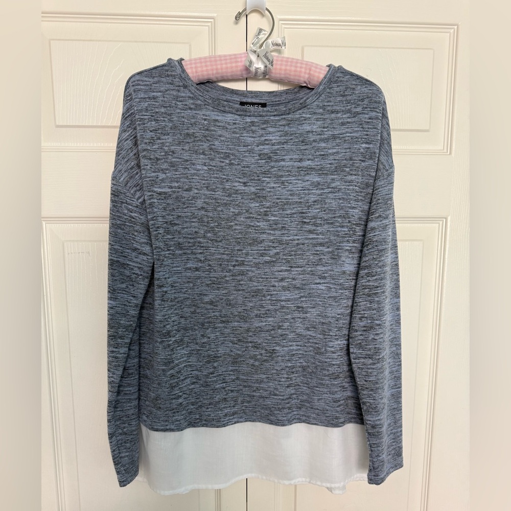 Jones New York Heather Blue Knit Top Blouse Combo-Size M